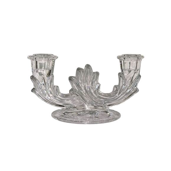 4x8" Fostoria Chintz Etched Blown Glass Double Candle Holder, Mint Condition - Picture 5 of 10